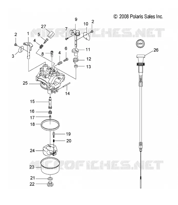 ENGINE, CARBURATORE AND CHOKE CABLE